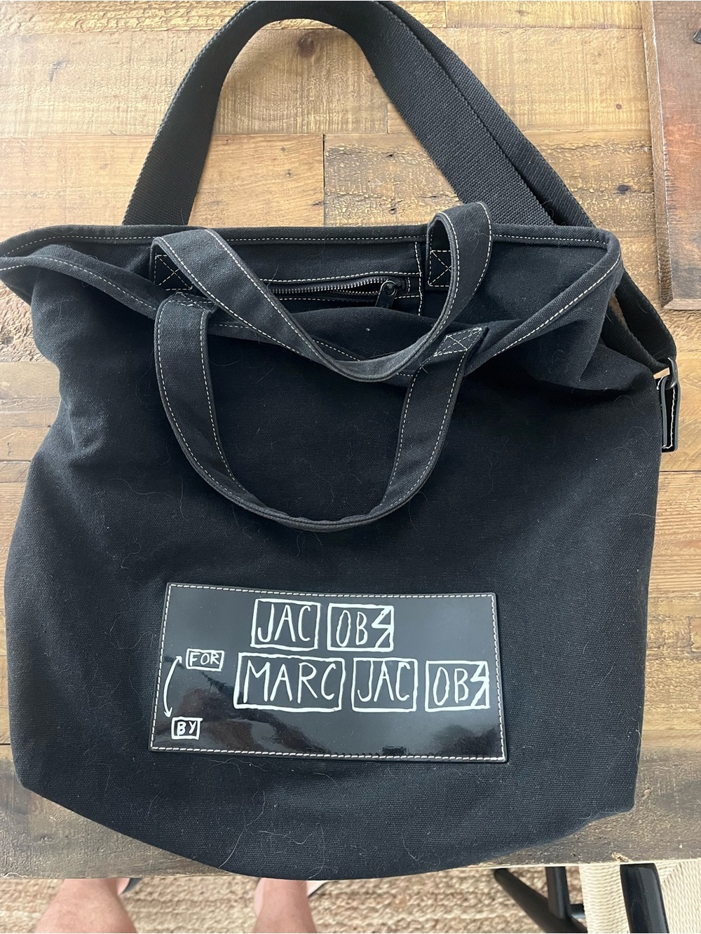 Marc Jacobs Black Canvas Messenger Bag with Graphic Patch